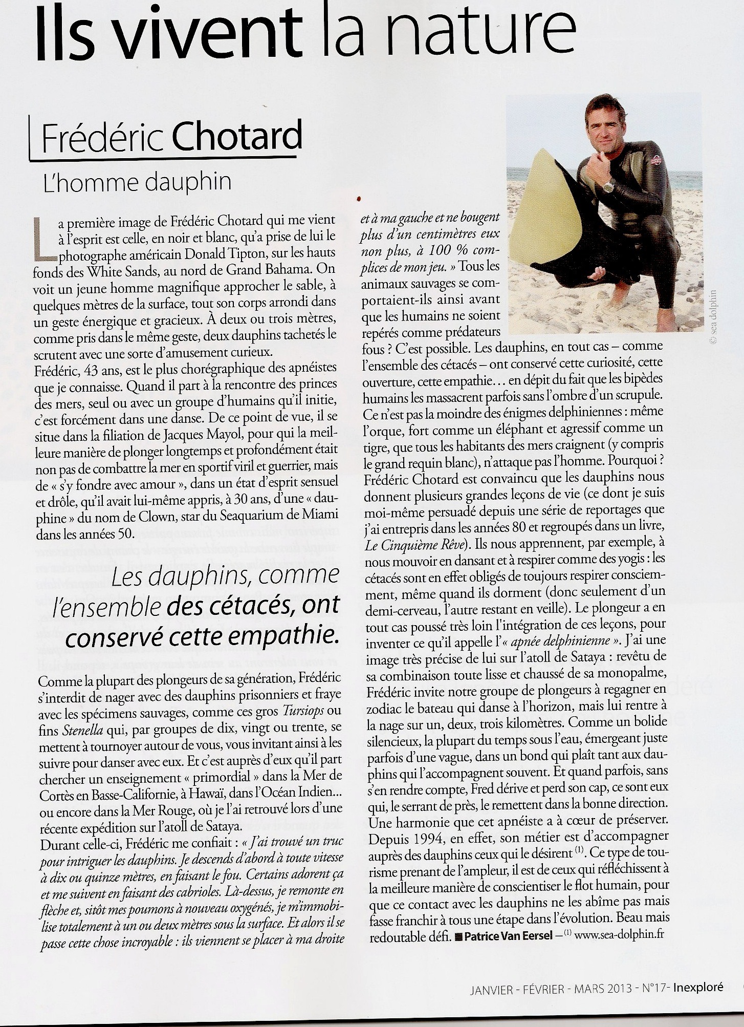 Ils vivent la nature - Frédéric Chotard, l'homme dauphin
